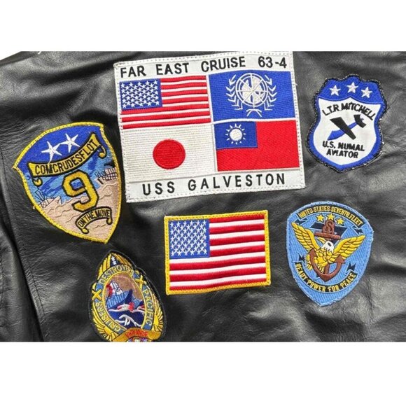 Top Gun Real Leather Black Bomber Jacket W/ Patches Men’s Size Large Coat NWT - Picture 7 of 11